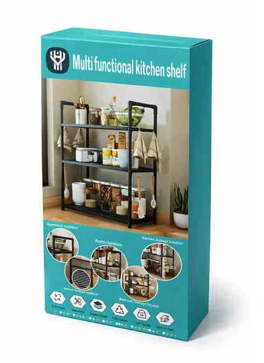 3-Layer Spice Rack Multifunctional Kitchen Storage Organizer (W50.5 x D27 x H73)cm - Black