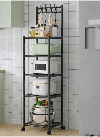 5-Tiers Freestanding Storage Rack with Multi Shelves, Slim Space-Saving Organizer  (W42 x D34 x H152)cm - Black