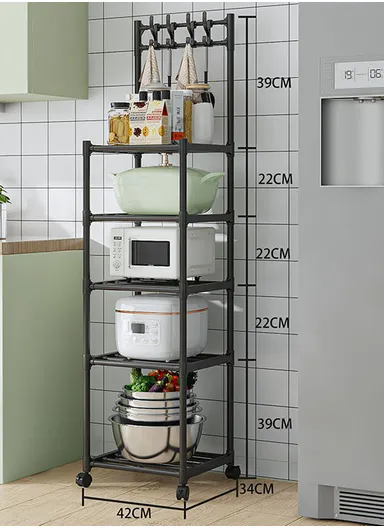 5-Tiers Freestanding Storage Rack with Multi Shelves, Slim Space-Saving Organizer  (W42 x D34 x H152)cm - Black