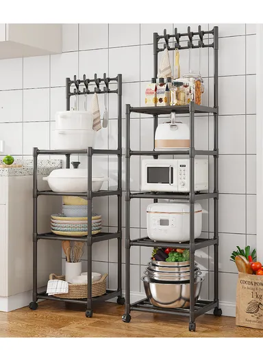 5-Tiers Freestanding Storage Rack with Multi Shelves, Slim Space-Saving Organizer  (W42 x D34 x H152)cm - Black