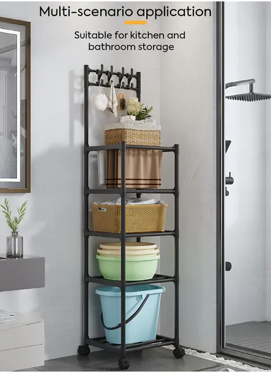 5-Tiers Freestanding Storage Rack with Multi Shelves, Slim Space-Saving Organizer  (W42 x D34 x H152)cm - Black