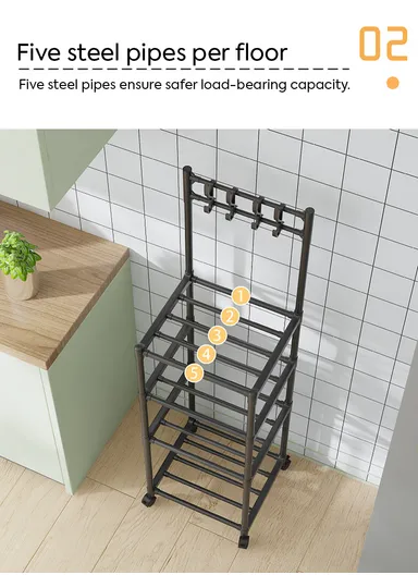 5-Tiers Freestanding Storage Rack with Multi Shelves, Slim Space-Saving Organizer  (W42 x D34 x H152)cm - Black