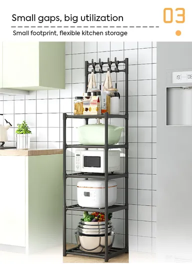 5-Tiers Freestanding Storage Rack with Multi Shelves, Slim Space-Saving Organizer  (W42 x D34 x H152)cm - Black