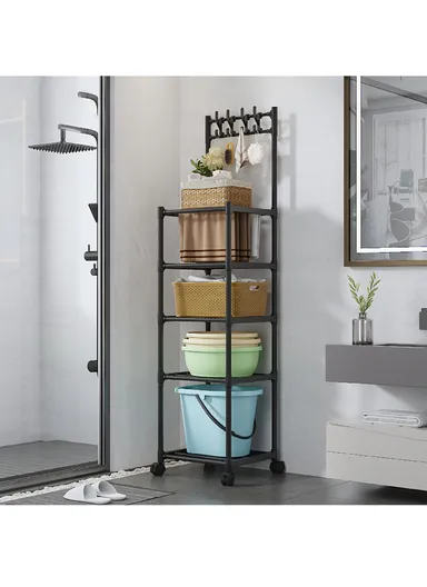 5-Tiers Freestanding Storage Rack with Multi Shelves, Slim Space-Saving Organizer  (W42 x D34 x H152)cm - Black