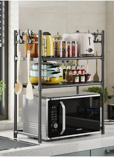 2-Tiers Versatile Multi-story Microwave and kitchen Storage Rack  (W59.5 x D33 x H72)cm - Black