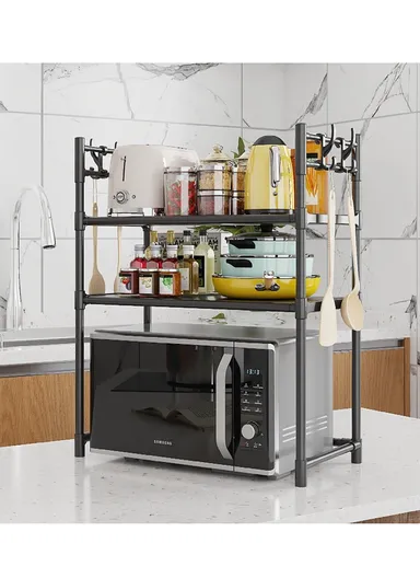 2-Tiers Versatile Multi-story Microwave and kitchen Storage Rack  (W59.5 x D33 x H72)cm - Black