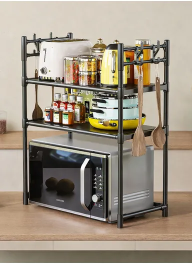 2-Tiers Versatile Multi-story Microwave and kitchen Storage Rack  (W59.5 x D33 x H72)cm - Black