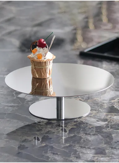 Stainless Steel Decorative Tray Mirror-Polished Dessert Stand with Sturdy Base, Modern Minimalist Design WX-S286 (D23 x H6)cm