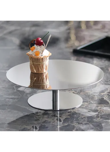 Stainless Steel Decorative Tray Mirror-Polished Dessert Stand with Sturdy Base, Modern Minimalist Design WX-S286 (D23 x H6)cm