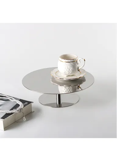 Stainless Steel Decorative Tray Mirror-Polished Dessert Stand with Sturdy Base, Modern Minimalist Design WX-S286 (D23 x H6)cm