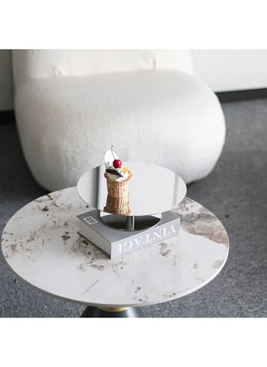 Stainless Steel Decorative Tray Mirror-Polished Dessert Stand with Sturdy Base, Modern Minimalist Design WX-S286 (D23 x H6)cm