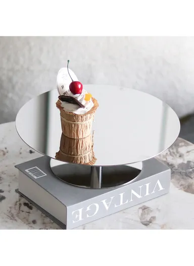 Stainless Steel Decorative Tray Mirror-Polished Dessert Stand with Sturdy Base, Modern Minimalist Design WX-S286 (D23 x H6)cm