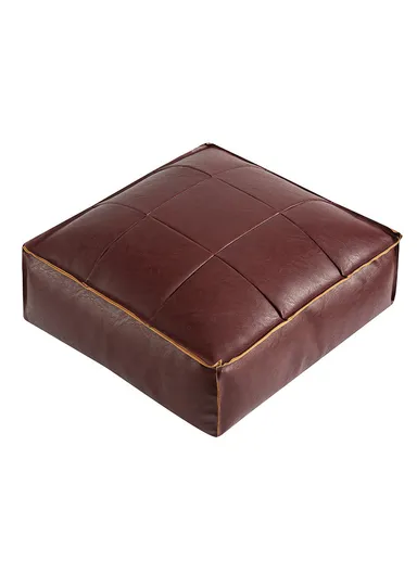 PU Leather Square Floor Cushion with EPP Filling, Waterproof &amp; Comfortable Seating Pouf (L45 × W45 × H15)cm - Chestnut Brown