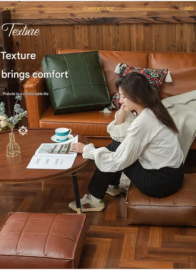 PU Leather Square Floor Cushion with EPP Filling, Waterproof &amp; Comfortable Seating Pouf (L45 × W45 × H15)cm - Chestnut Brown