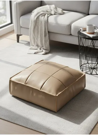 PU Leather Square Floor Cushion with EPP Filling, Waterproof &amp; Comfortable Seating Pouf (L45 × W45 × H15)cm - Beige 