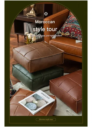 PU Leather Square Floor Cushion with EPP Filling, Waterproof &amp; Comfortable Seating Pouf (L45 × W45 × H15)cm - Beige 