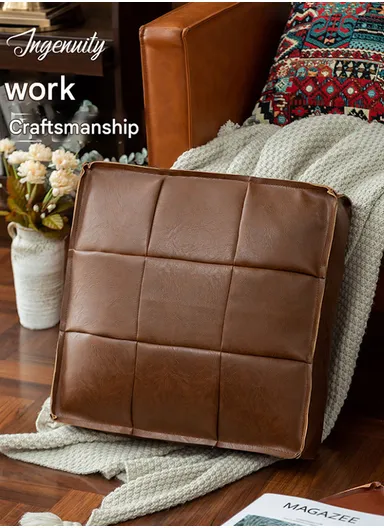 PU Leather Square Floor Cushion with EPP Filling, Waterproof &amp; Comfortable Seating Pouf (L45 × W45 × H15)cm - Beige 