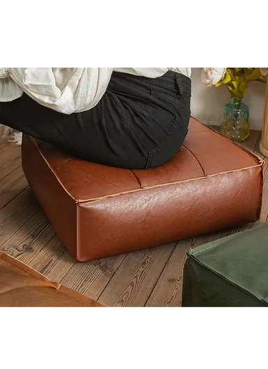 PU Leather Square Floor Cushion with EPP Filling, Waterproof &amp; Comfortable Seating Pouf (L45 × W45 × H15)cm - Beige 
