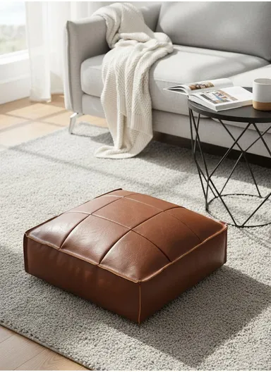 PU Leather Square Floor Cushion with EPP Filling, Waterproof &amp; Comfortable Seating Pouf (L45 × W45 × H15)cm - Camel