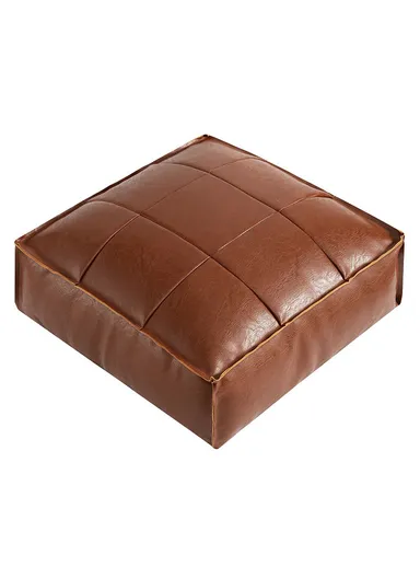 PU Leather Square Floor Cushion with EPP Filling, Waterproof &amp; Comfortable Seating Pouf (L45 × W45 × H15)cm - Camel