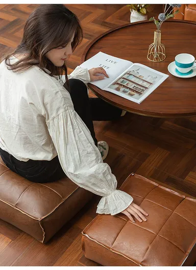 PU Leather Square Floor Cushion with EPP Filling, Waterproof &amp; Comfortable Seating Pouf (L45 × W45 × H15)cm - Camel