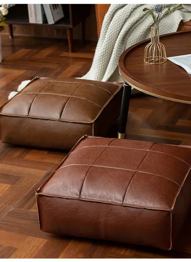 PU Leather Square Floor Cushion with EPP Filling, Waterproof &amp; Comfortable Seating Pouf (L45 × W45 × H15)cm - Camel