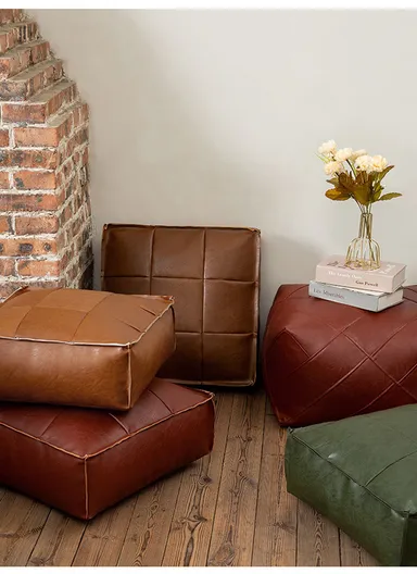 PU Leather Square Floor Cushion with EPP Filling, Waterproof &amp; Comfortable Seating Pouf (L45 × W45 × H15)cm - Camel
