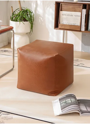 Comfy Square PU Leather Floor Cushion with EPP Filling, Waterproof &amp; Durable Seating Pouf (L40 × W40 × H40)cm – Camel