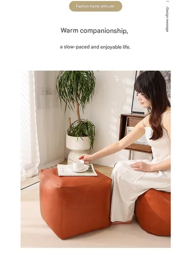 Comfy Square PU Leather Floor Cushion with EPP Filling, Waterproof &amp; Durable Seating Pouf (L40 × W40 × H40)cm – Camel