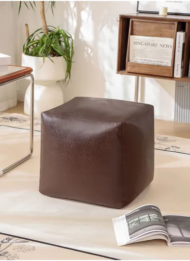 Comfy Square PU Leather Floor Cushion with EPP Filling, Waterproof &amp; Durable Seating Pouf (L40 × W40 × H40)cm – Brown