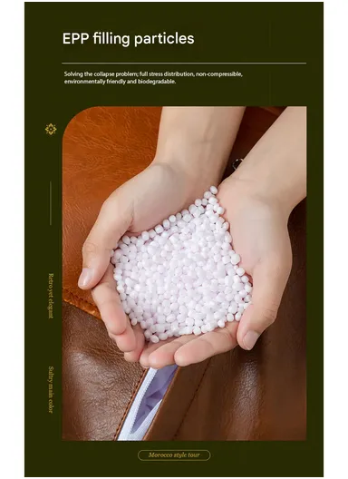 Round PU Leather Floor Cushion with Full Embroidered Design &amp; Carry Handle (D50 × H25)cm - Camel