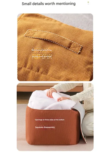 Corduroy Square Floor Cushion with EPP Filling &amp; Carry Handle (L40 × W40 × H30)cm – Camel