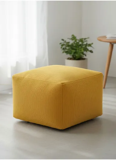 Corduroy Square Floor Cushion with EPP Filling &amp; Carry Handle (L40 × W40 × H30)cm – Yellow