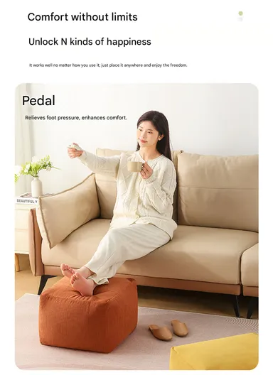 Corduroy Square Floor Cushion with EPP Filling &amp; Carry Handle (L40 × W40 × H30)cm – Yellow