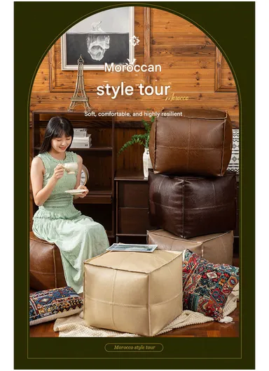 Comfort PU Leather Square Seating Cushion with Durable EPP Filling &amp; Waterproof Surface - Camel