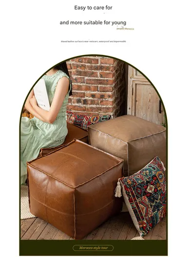 Comfort PU Leather Square Seating Cushion with Durable EPP Filling &amp; Waterproof Surface - Camel