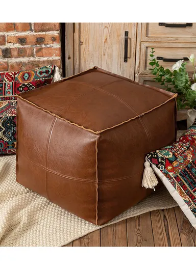 Comfort PU Leather Square Seating Cushion with Durable EPP Filling &amp; Waterproof Surface - Camel