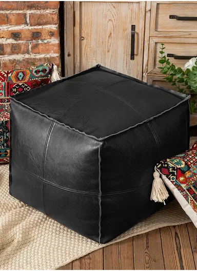 Comfort PU Leather Square Seating Cushion with Durable EPP Filling &amp; Waterproof Surface - Black