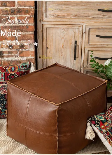 Comfort PU Leather Square Seating Cushion with Durable EPP Filling &amp; Waterproof Surface - Brown