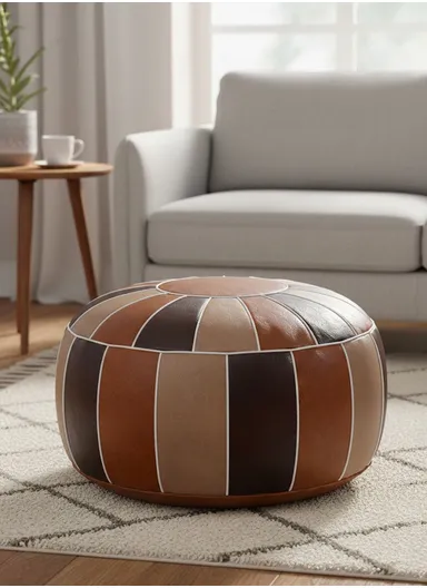 Comfort PU Leather Round Seating Cushion with Carry Handle &amp; Waterproof Surface – Multicolor