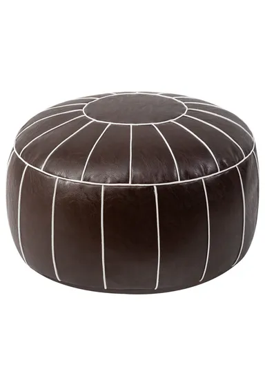 Comfort PU Leather Round Seating Cushion with Carry Handle &amp; Waterproof Surface – Dark Brown