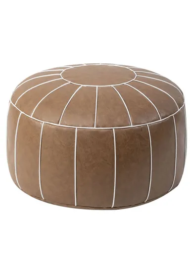 Comfort PU Leather Round Seating Cushion with Carry Handle &amp; Waterproof Surface – Brown