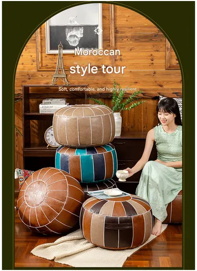 Comfort PU Leather Round Seating Cushion with Carry Handle &amp; Waterproof Surface – Brown