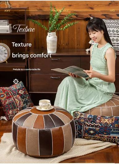 Comfort PU Leather Round Seating Cushion with Carry Handle &amp; Waterproof Surface – Brown