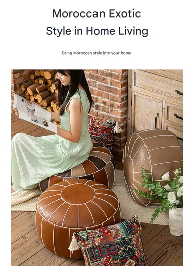 Comfort PU Leather Round Seating Cushion with Carry Handle &amp; Waterproof Surface – Brown