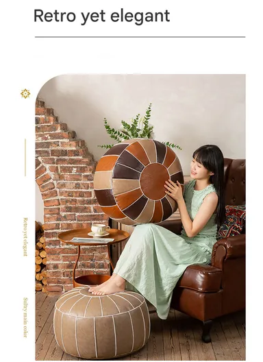 Comfort PU Leather Round Seating Cushion with Carry Handle &amp; Waterproof Surface – Brown