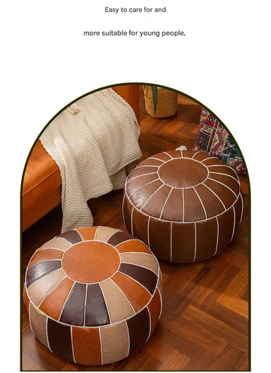 Comfort PU Leather Round Seating Cushion with Carry Handle &amp; Waterproof Surface – Brown