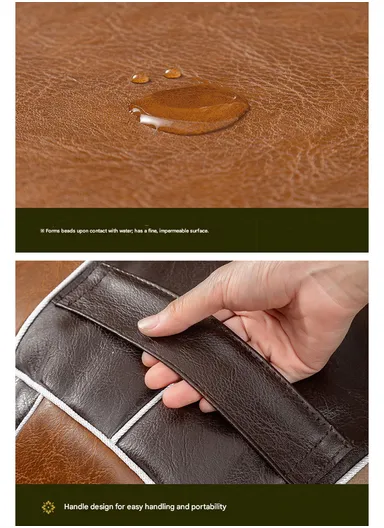 Comfort PU Leather Round Seating Cushion with Carry Handle &amp; Waterproof Surface – Brown