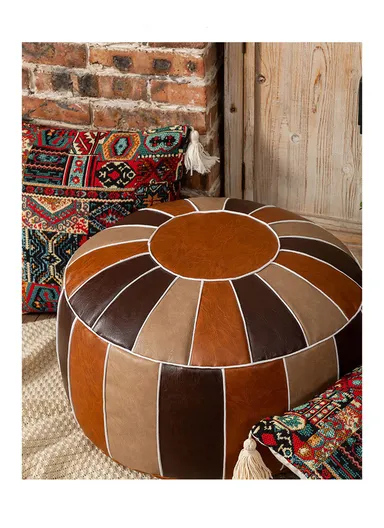 Comfort PU Leather Round Seating Cushion with Carry Handle &amp; Waterproof Surface – Brown