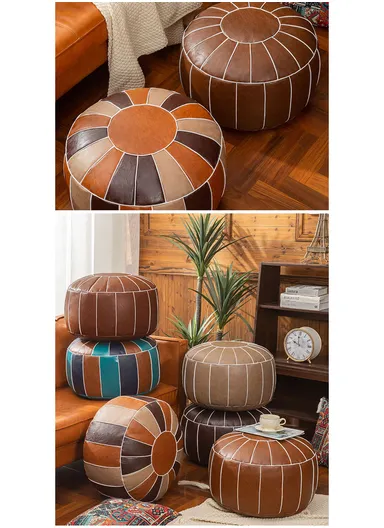Comfort PU Leather Round Seating Cushion with Carry Handle &amp; Waterproof Surface – Brown